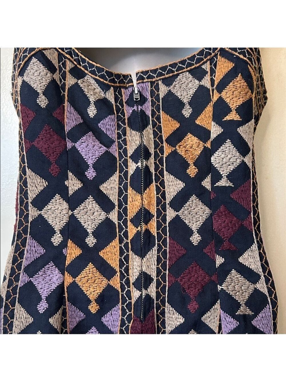 Free People Multicolor Aztec Embroidered Mini Dress size S - Picture 8 of 11